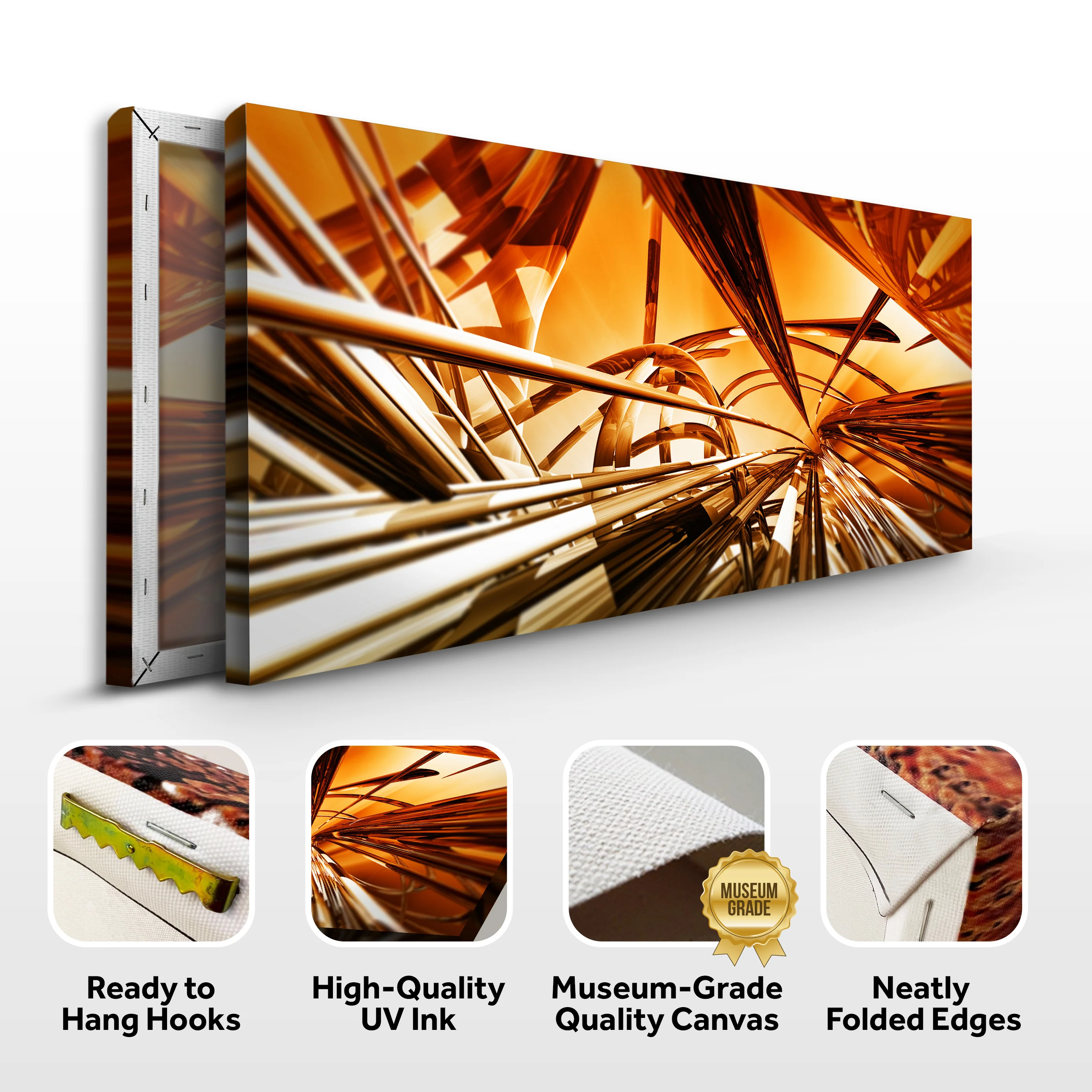 3D Gold Metallic Lines Canvas Wall Art - Image 3