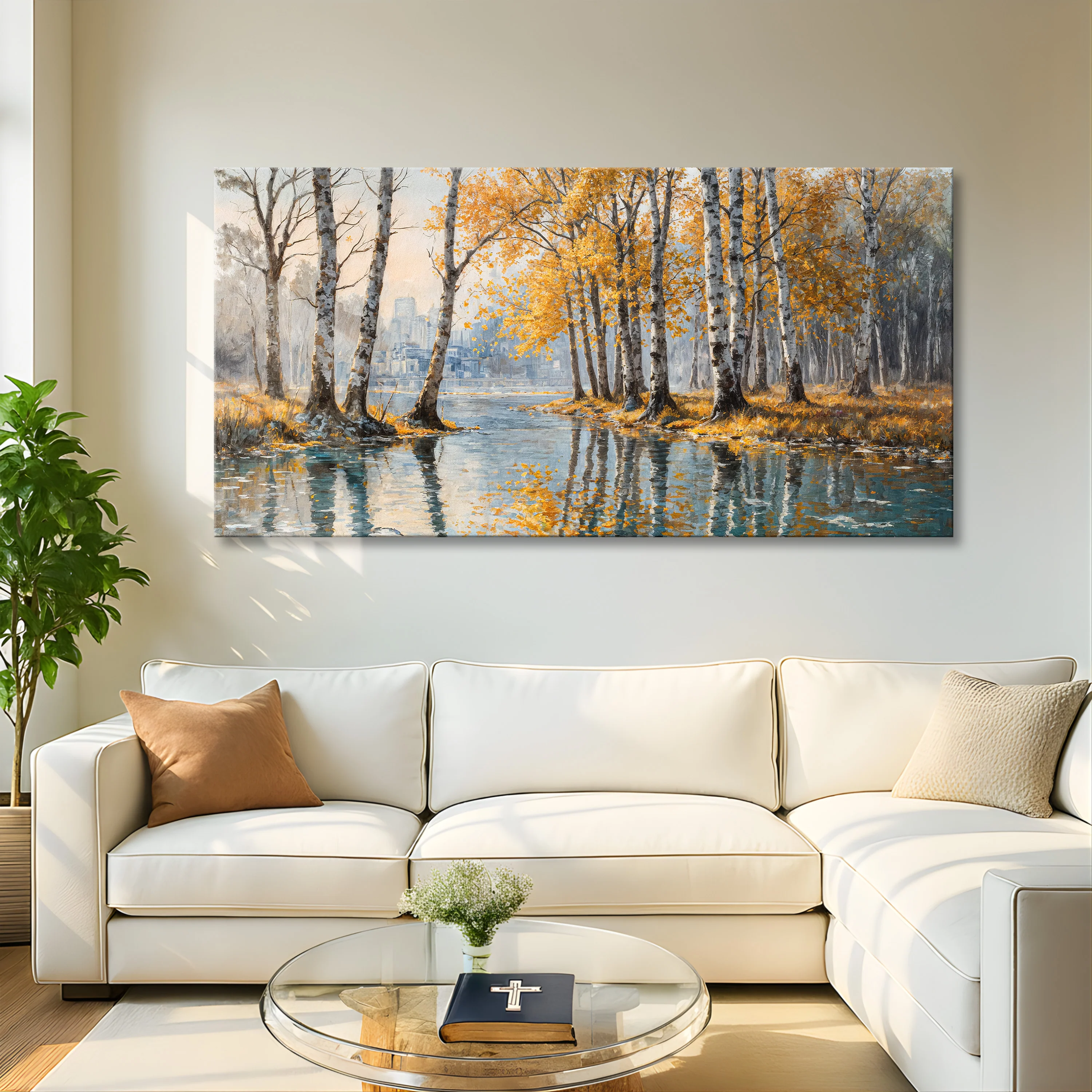 Birch Woods Golden Reflections Metal Wall Art - Image 4
